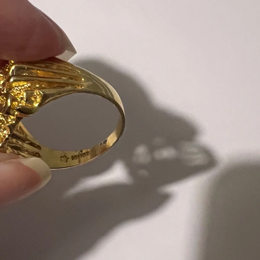 Vintage Men’s Gold Tone Nugget Cluster Ring with Clear Stone Accents - Size 11